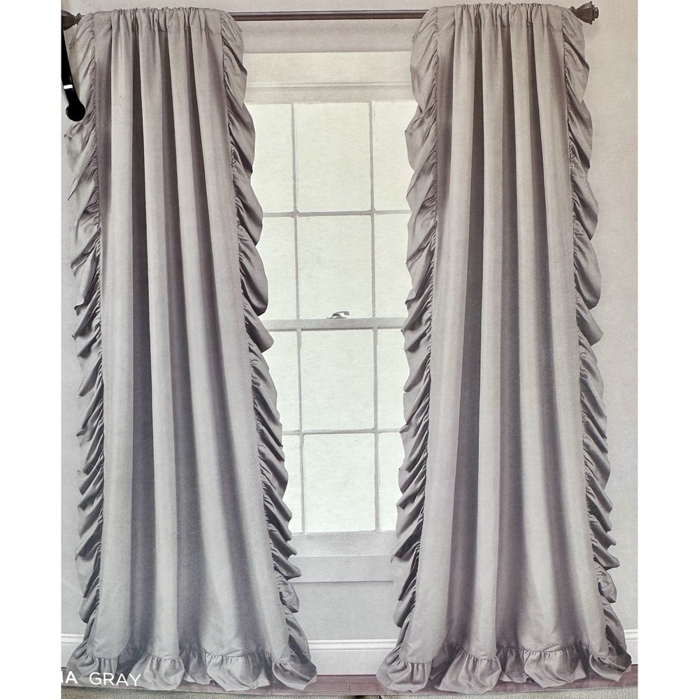 2PC BoHo Romantic Ruffle Reyna Light Filtering Window Curtains Panels Lush Décor